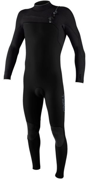 2026 O'Neill Junior Hyperfreak 3/2mm+ Chest Zip Neopreno 5350 - Black / Tempered Steel / Tempered Steel